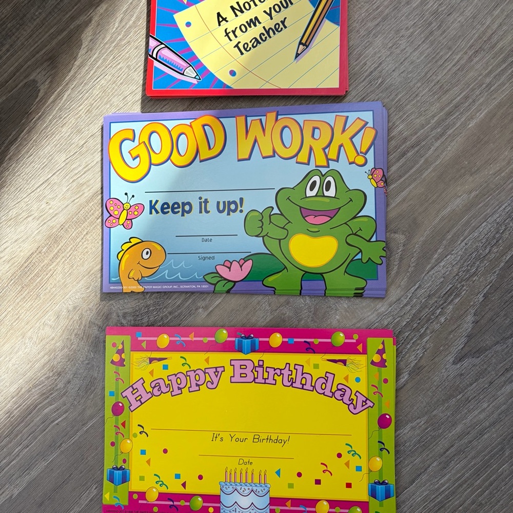NWOT Teacher Reward Certificates - Good Work! Frog Design - Purple and Green